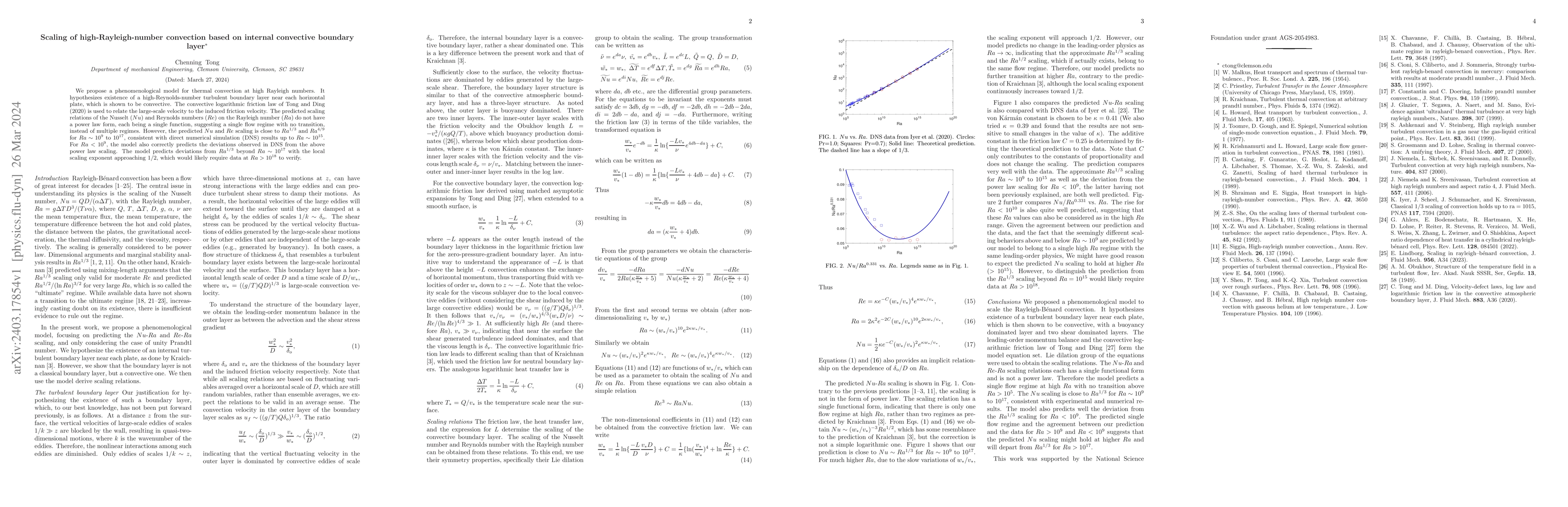 Thumbnail for Scaling of high-Rayleigh-number convection based on internal convective
  boundary layer