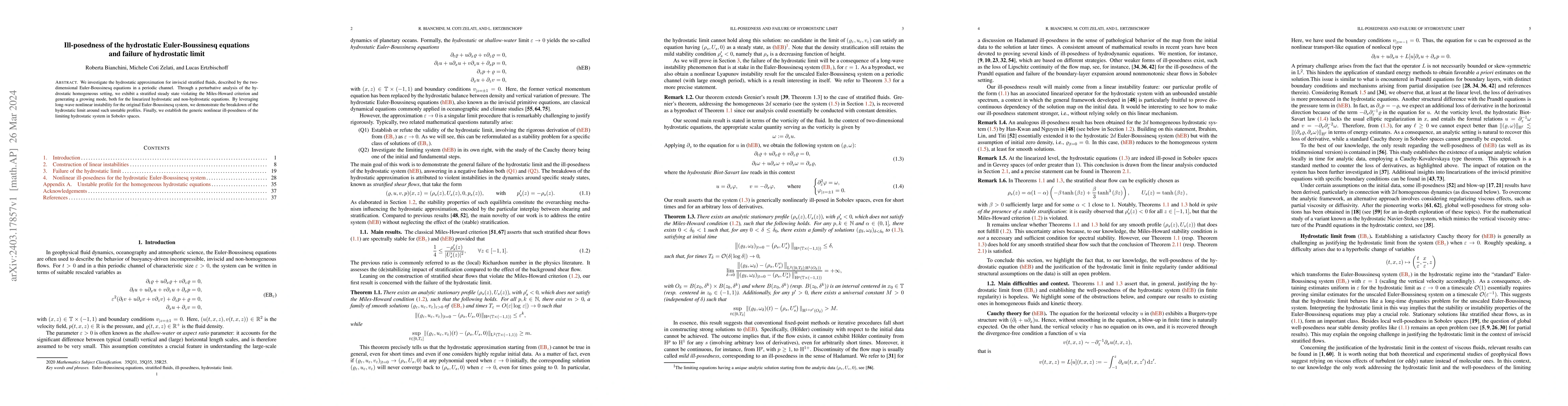 Thumbnail for Ill-posedness of the hydrostatic Euler-Boussinesq equations and failure
  of hydrostatic limit