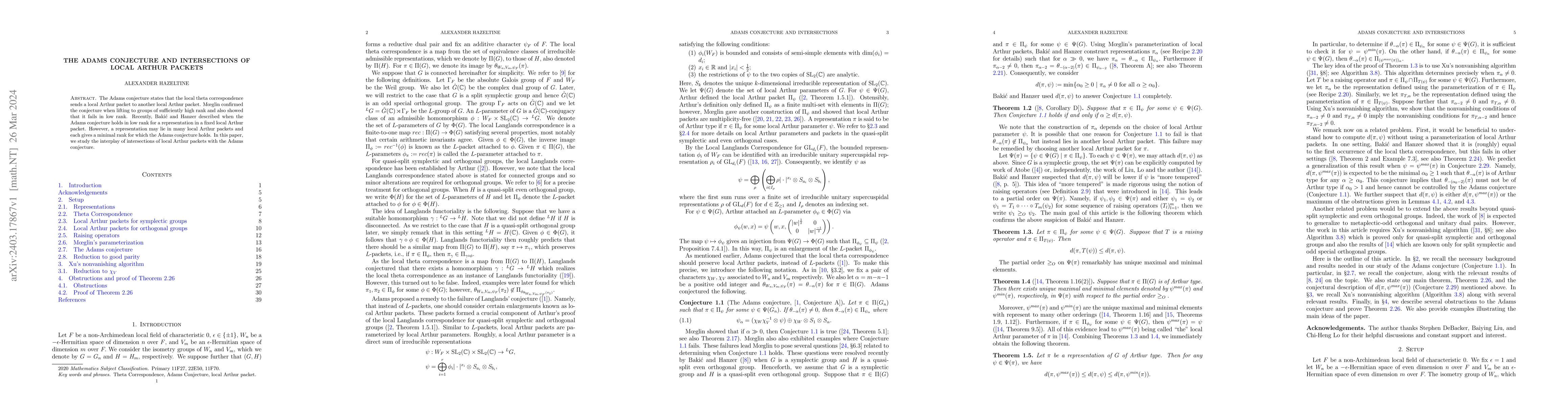 Thumbnail for The Adams conjecture and intersections of local Arthur packets