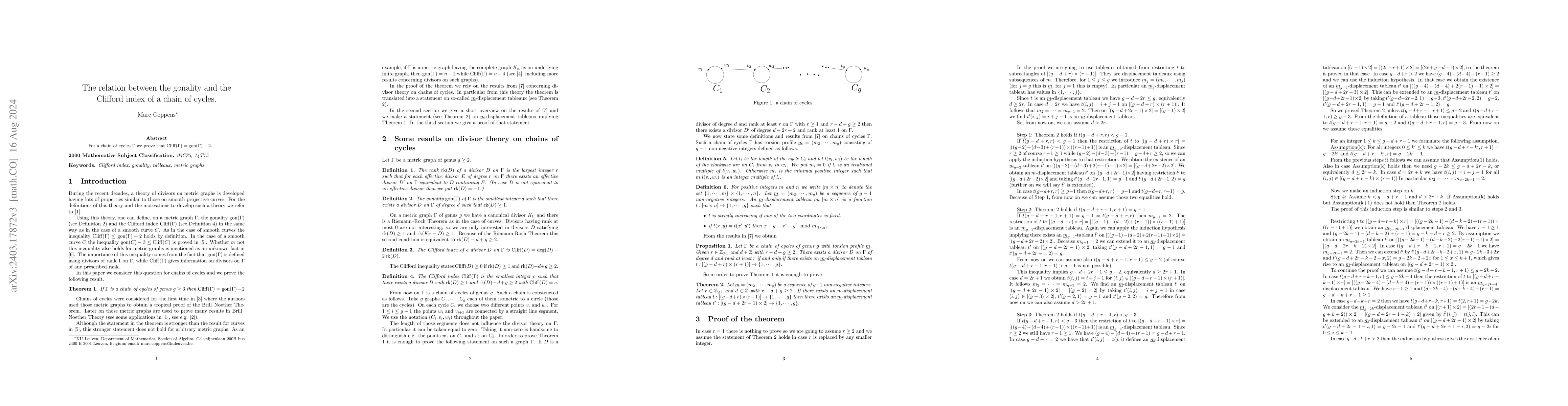 Thumbnail for The relation between the gonality and the Clifford index of a chain of
  cycles
