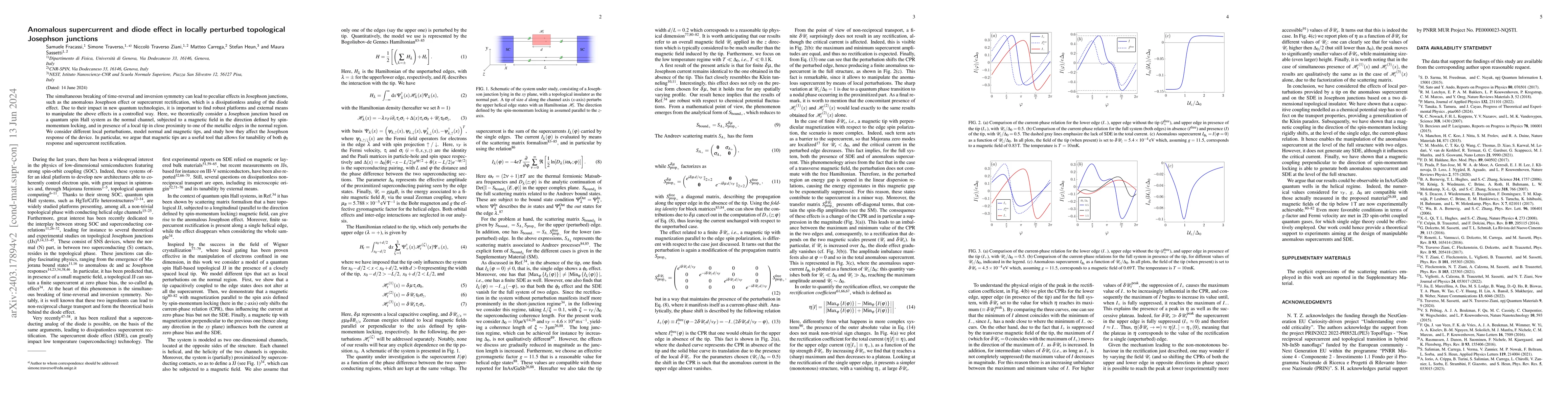 Thumbnail for Anomalous supercurrent and diode effect in locally perturbed topological
  Josephson junctions