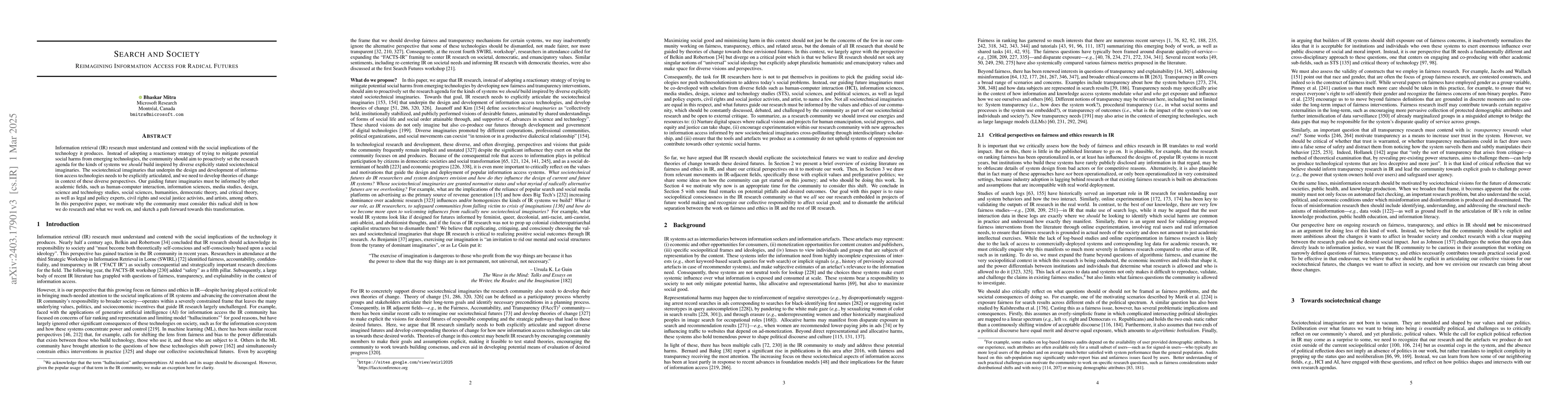 Thumbnail for Search and Society: Reimagining Information Access for Radical Futures