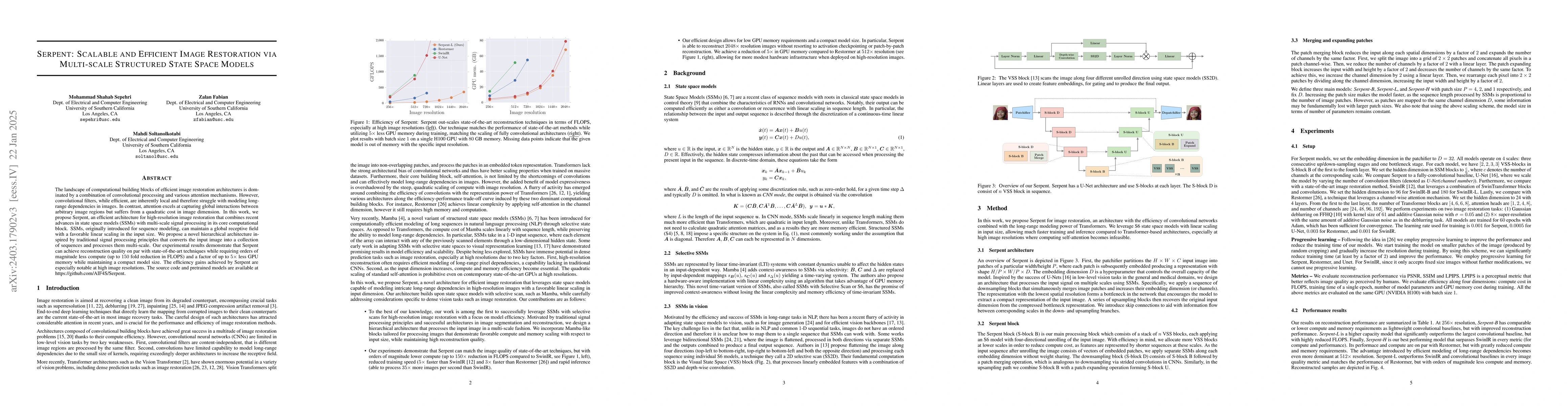 Thumbnail for Serpent: Scalable and Efficient Image Restoration via Multi-scale
  Structured State Space Models