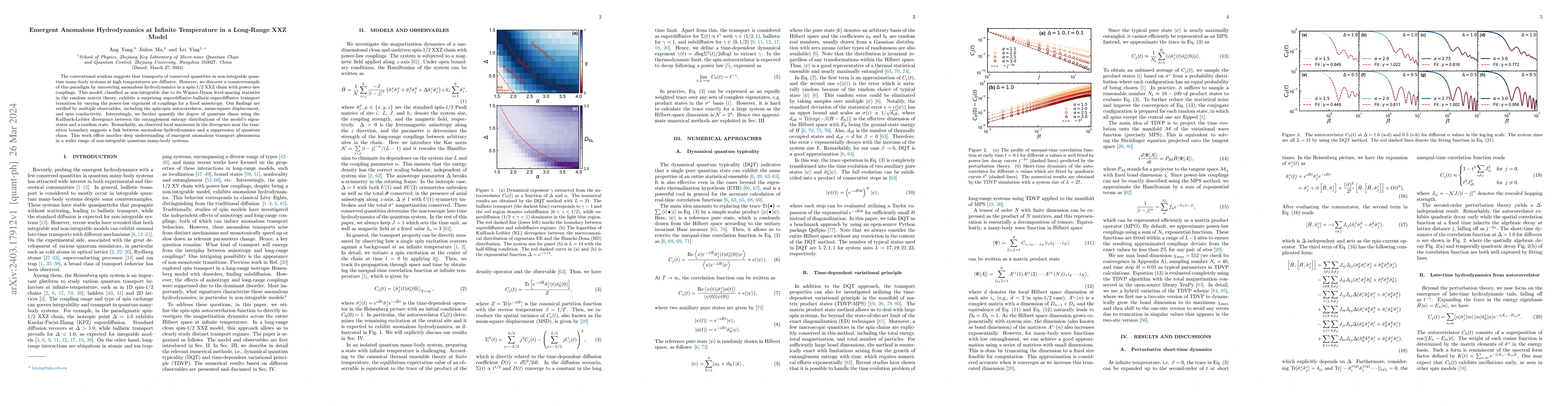 Thumbnail for Emergent Anomalous Hydrodynamics at Infinite Temperature in a Long-Range
  XXZ Model