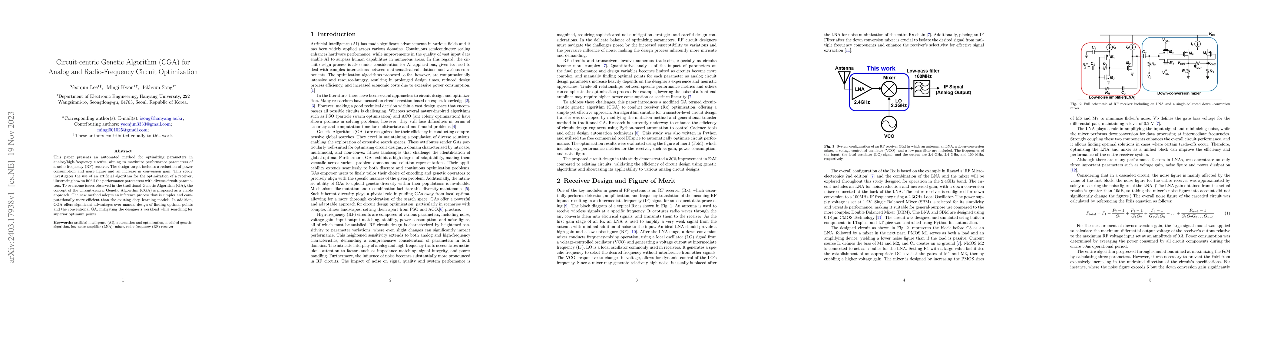 Thumbnail for Circuit-centric Genetic Algorithm (CGA) for Analog and Radio-Frequency
  Circuit Optimization