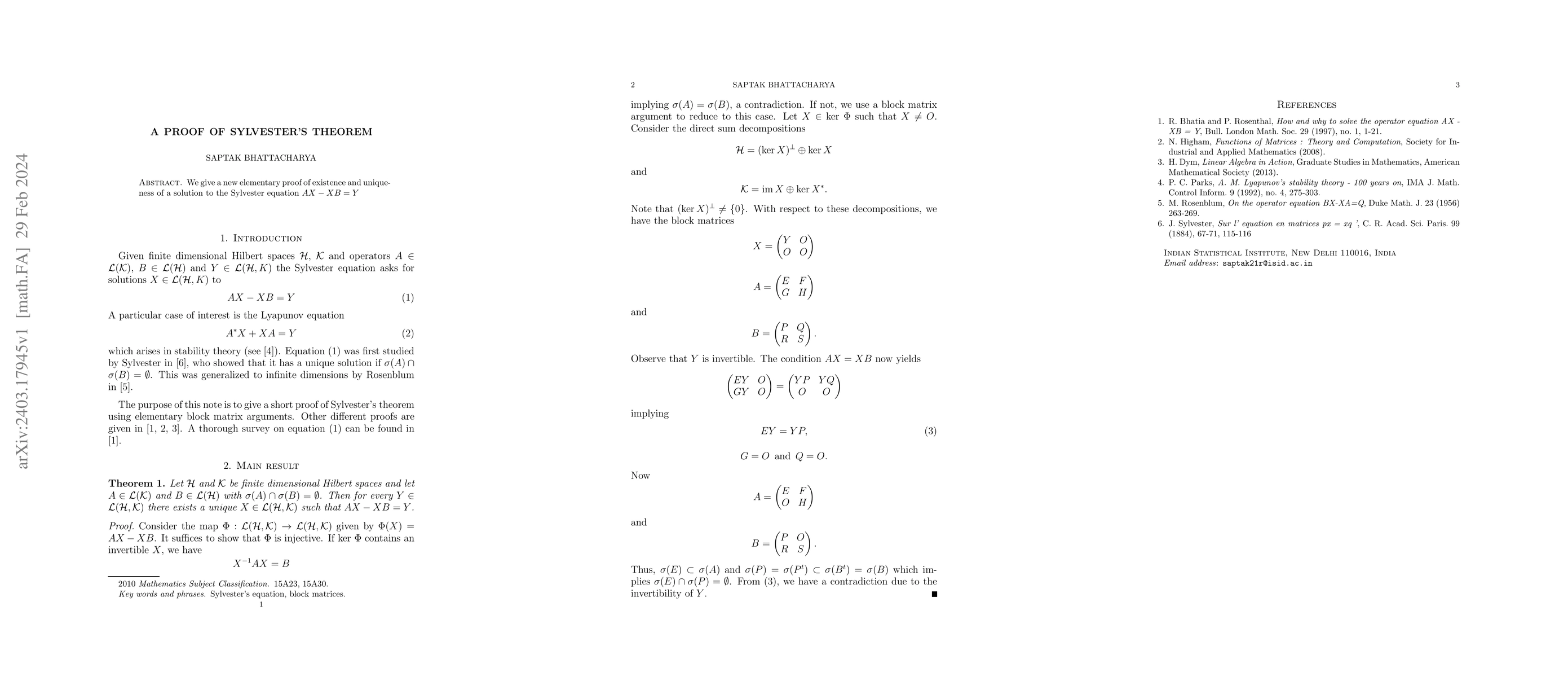 Thumbnail for A proof of Sylvester's theorem