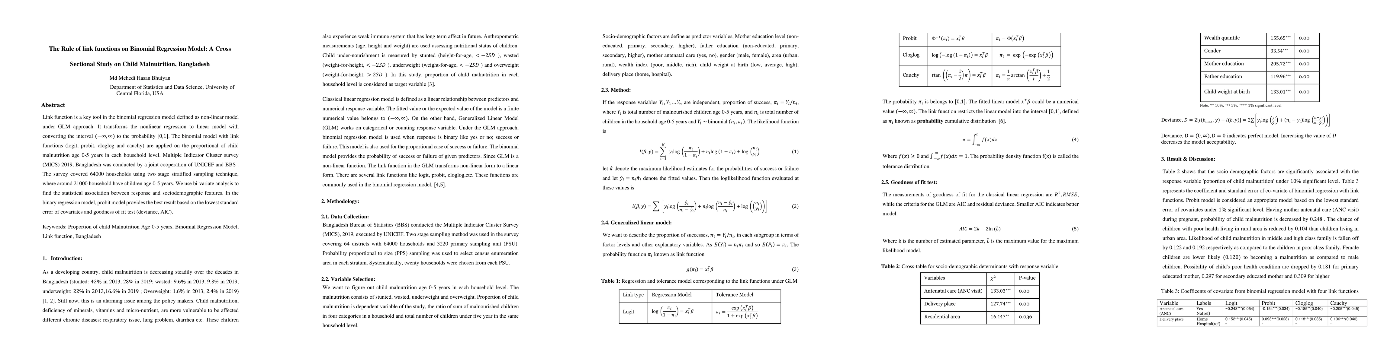 Thumbnail for The Rule of link functions on Binomial Regression Model: A Cross
  Sectional Study on Child Malnutrition, Bangladesh