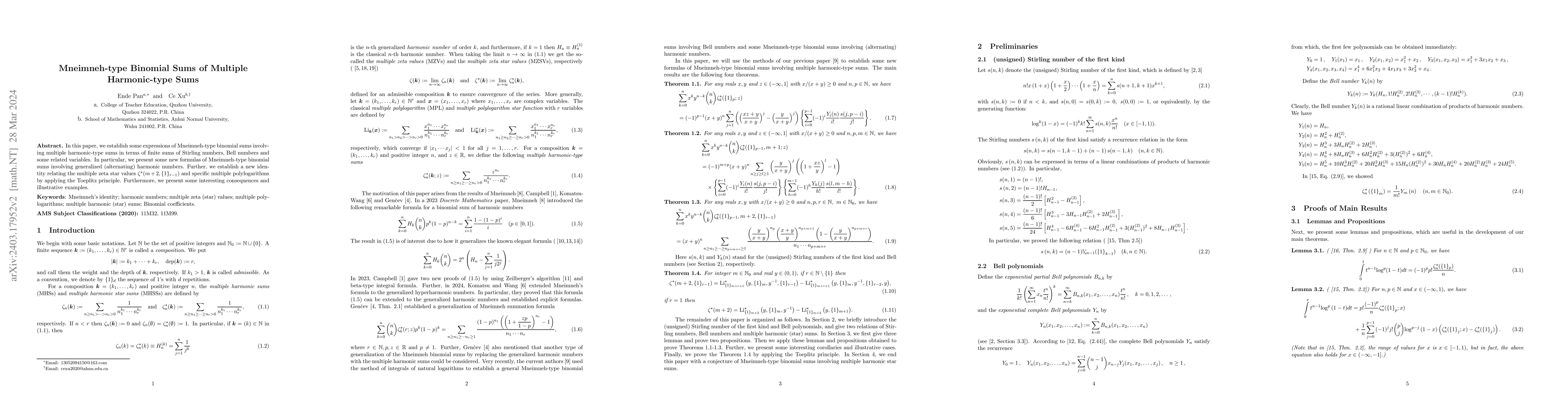 Thumbnail for Mneimneh-type Binomial Sums of Multiple Harmonic-type Sums