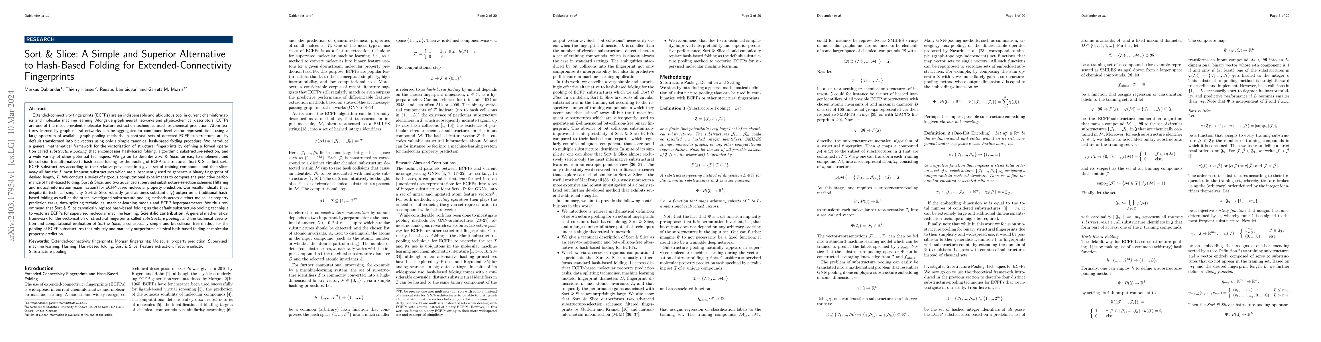Thumbnail for Sort & Slice: A Simple and Superior Alternative to Hash-Based Folding
  for Extended-Connectivity Fingerprints