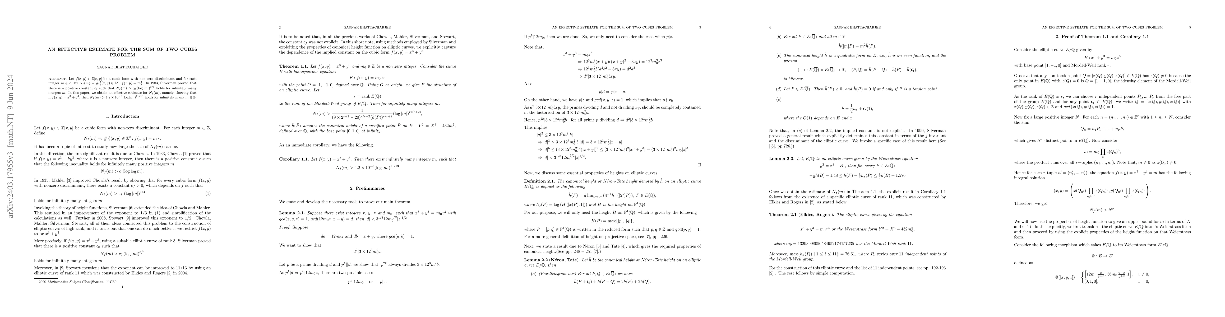 Thumbnail for An effective estimate for the sum of two cubes problem
