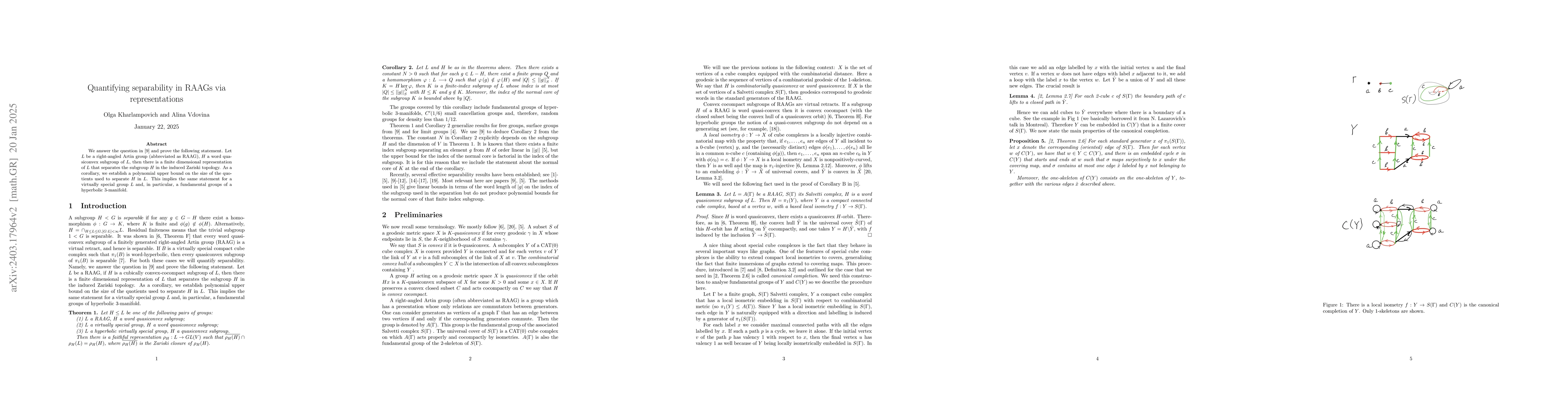 Thumbnail for Quantifying separability in RAAGs via representations