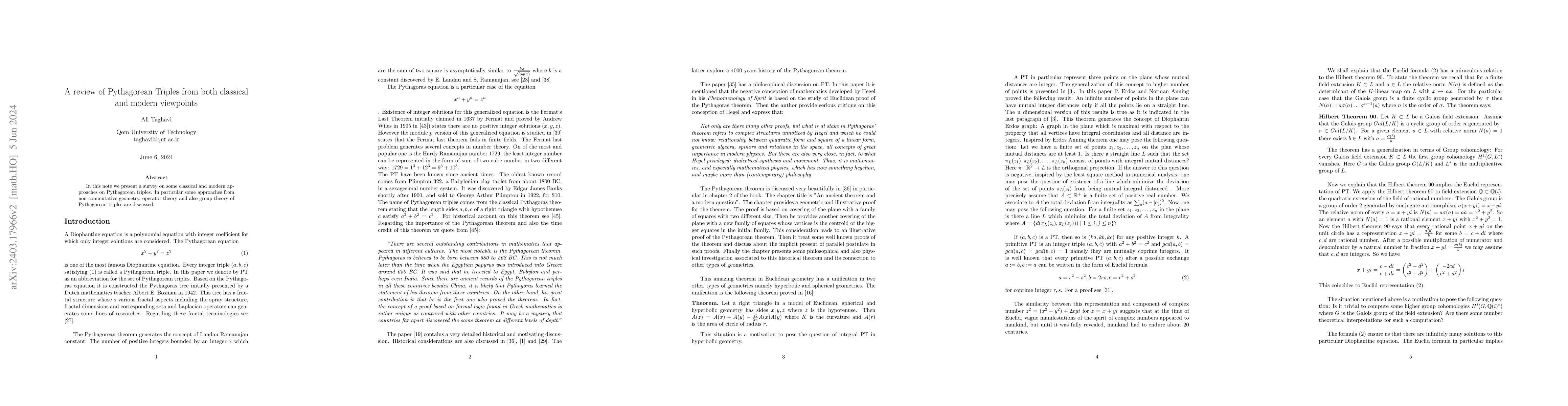Thumbnail for A review of Pythagorean triples from both classical and modern
  viewpoints