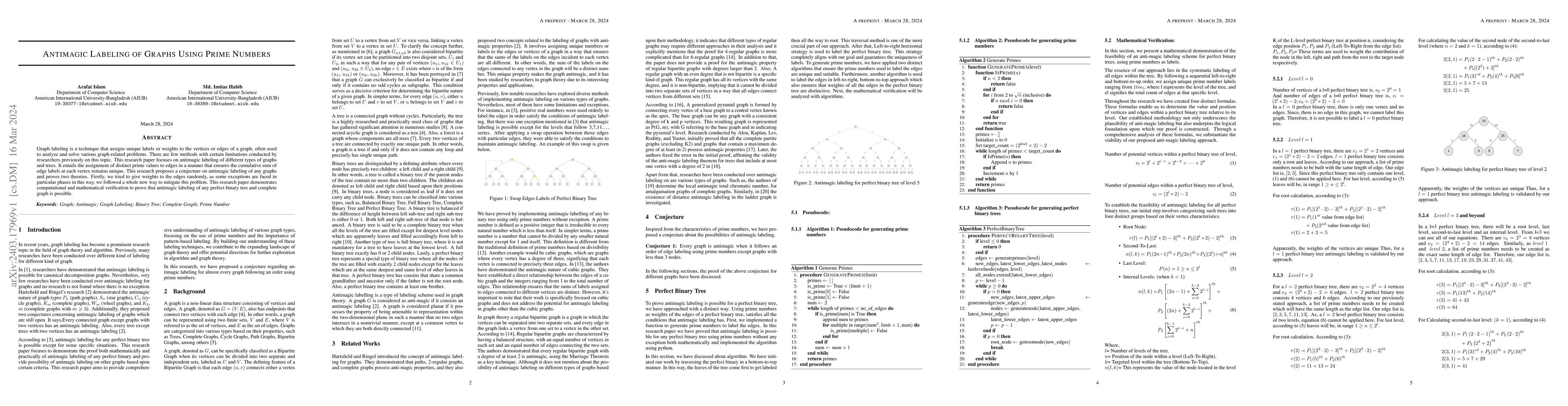 Thumbnail for Antimagic Labeling of Graphs Using Prime Numbers