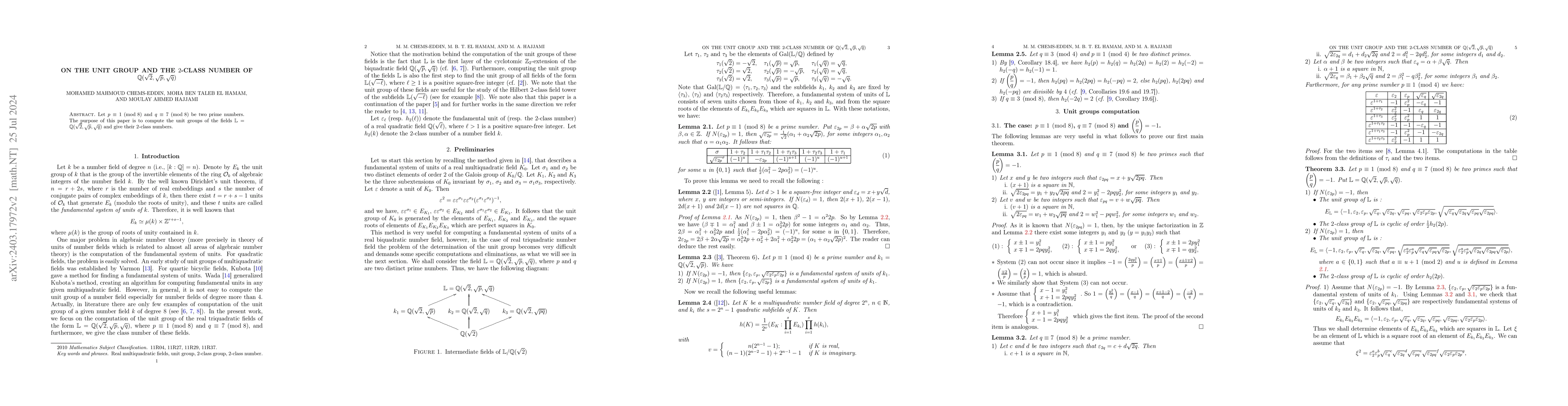 Thumbnail for On the unit group and the $2$-class number of
  $\mathbb{Q}(\sqrt{2},\sqrt{p},\sqrt{q})$