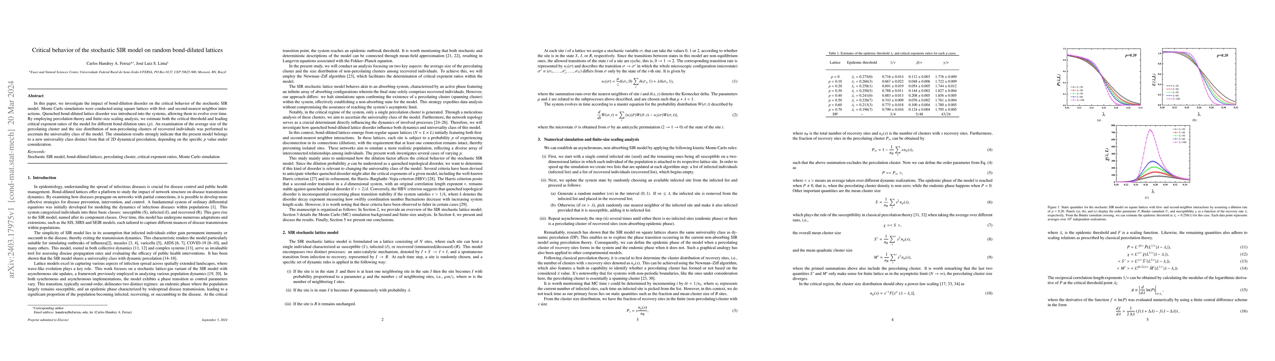 Thumbnail for Critical behavior of the stochastic SIR model on random bond-diluted
  lattices