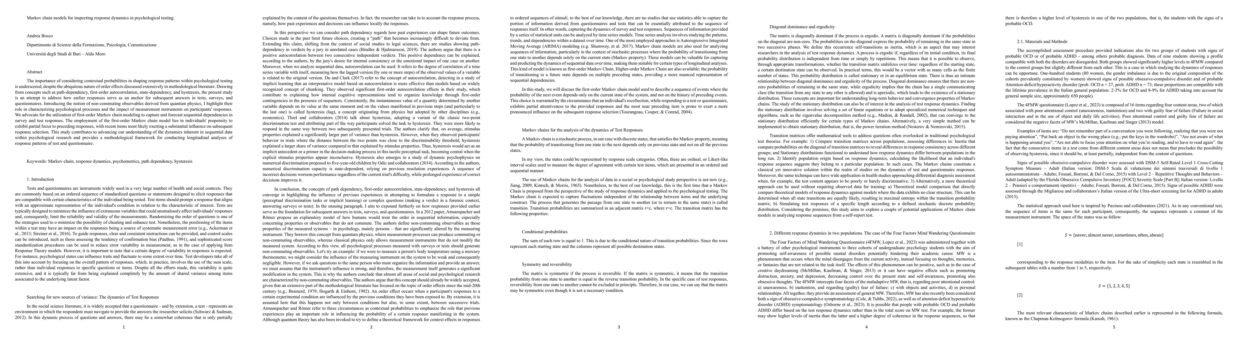Thumbnail for Markov chain models for inspecting response dynamics in psychological
  testing