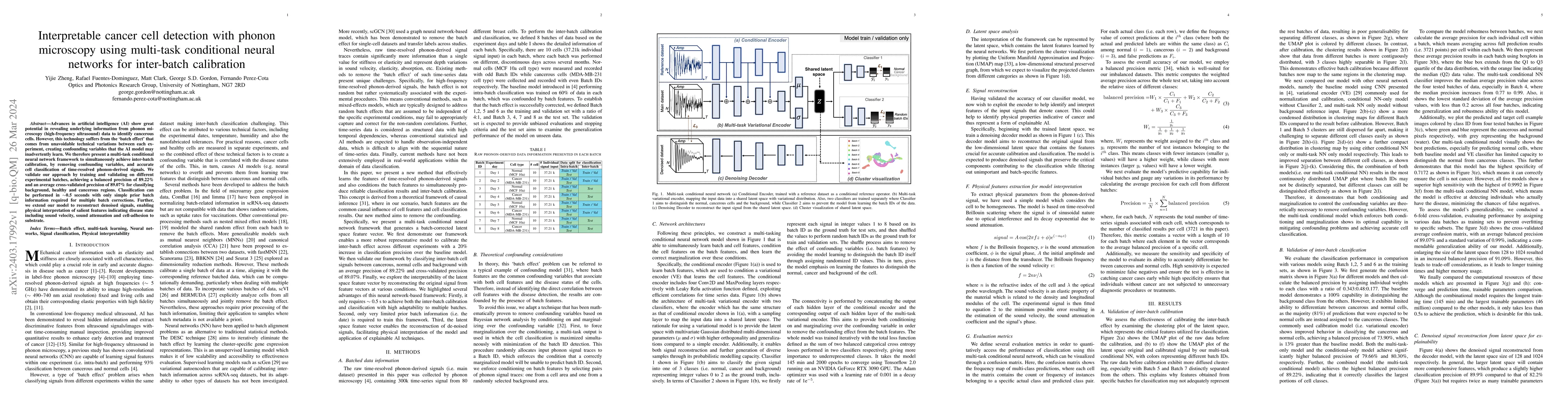 Thumbnail for Interpretable cancer cell detection with phonon microscopy using
  multi-task conditional neural networks for inter-batch calibration