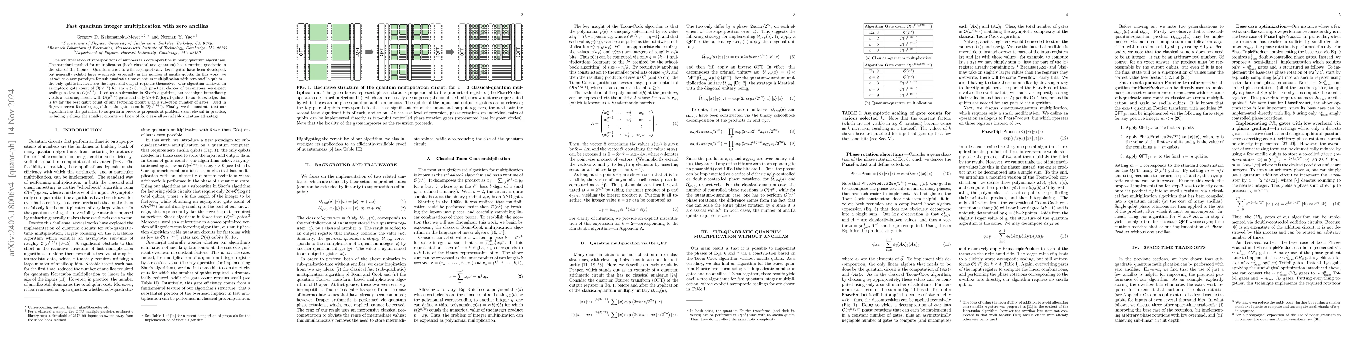 Thumbnail for Fast quantum integer multiplication with zero ancillas