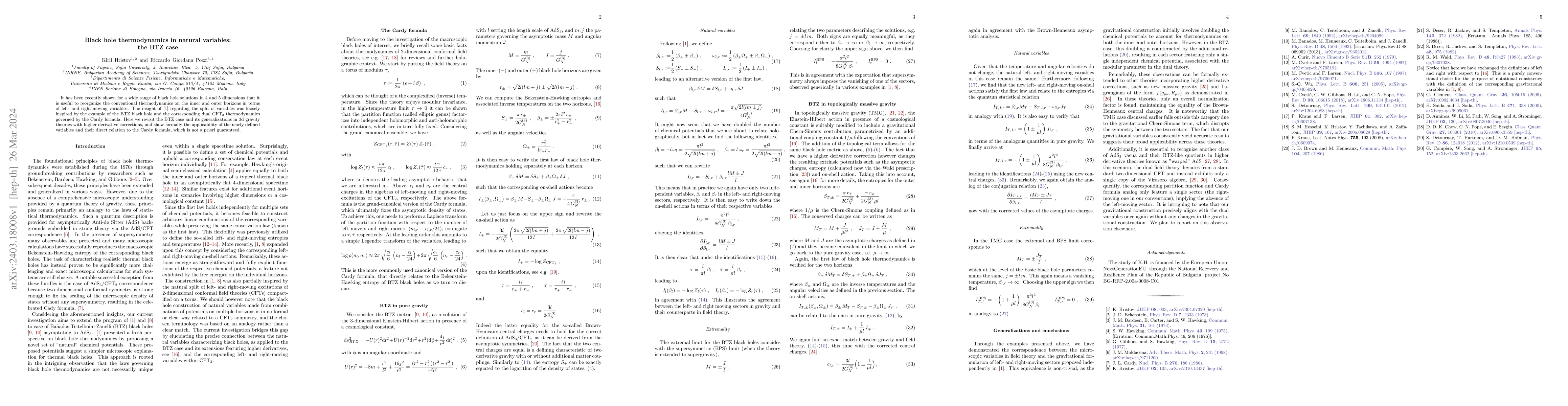 Thumbnail for Black hole thermodynamics in natural variables: the BTZ case