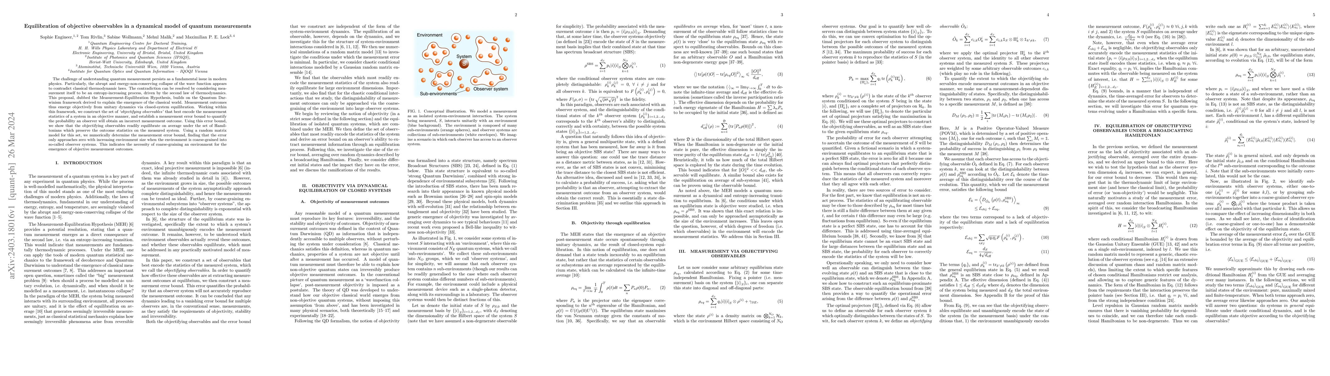 Thumbnail for Equilibration of objective observables in a dynamical model of quantum
  measurements