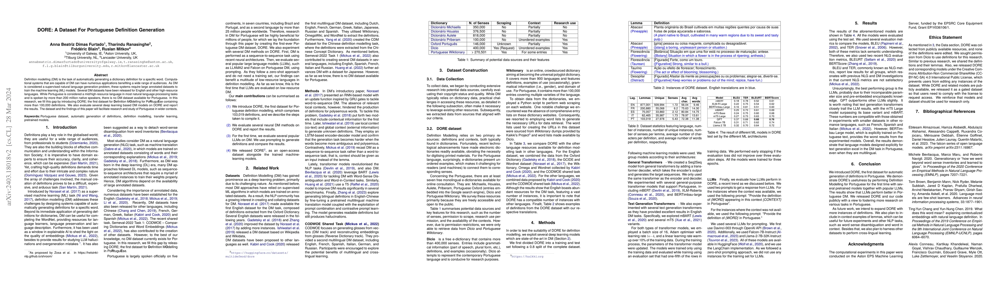 Thumbnail for DORE: A Dataset For Portuguese Definition Generation