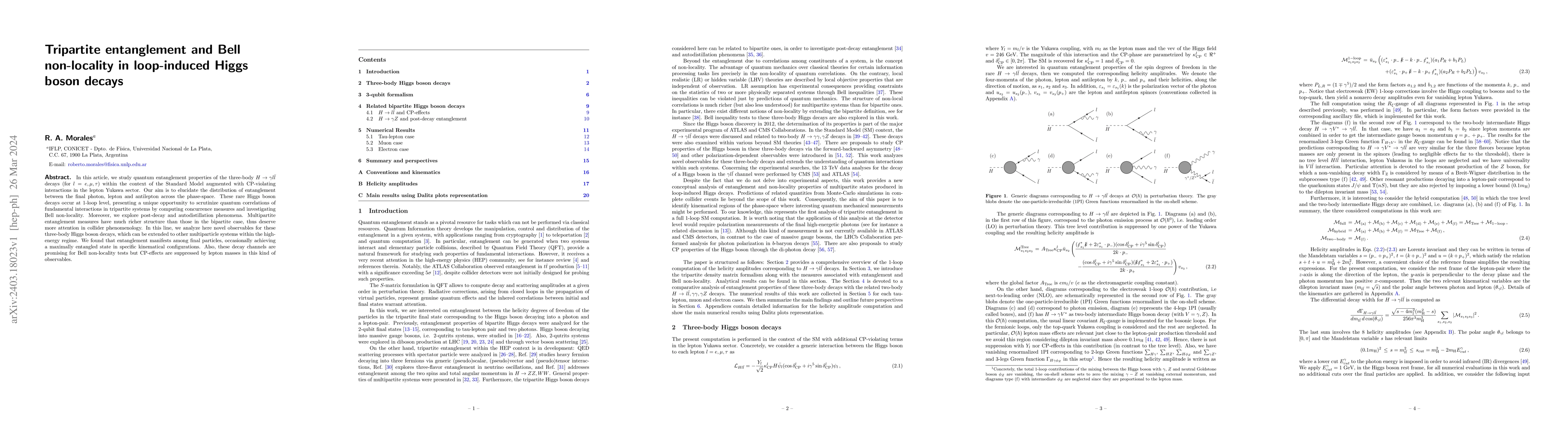 Thumbnail for Tripartite entanglement and Bell non-locality in loop-induced Higgs
  boson decays