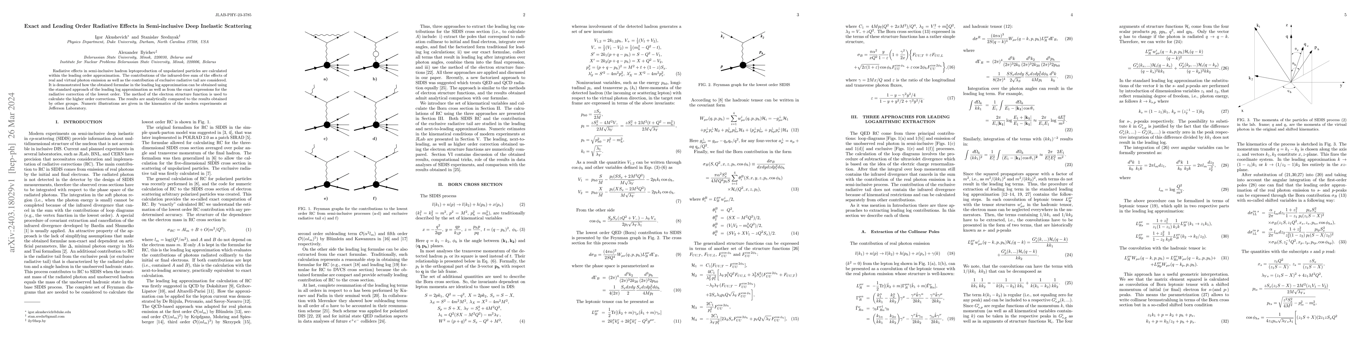 Thumbnail for Exact and Leading Order Radiative Effects in Semi-inclusive Deep
  Inelastic Scattering