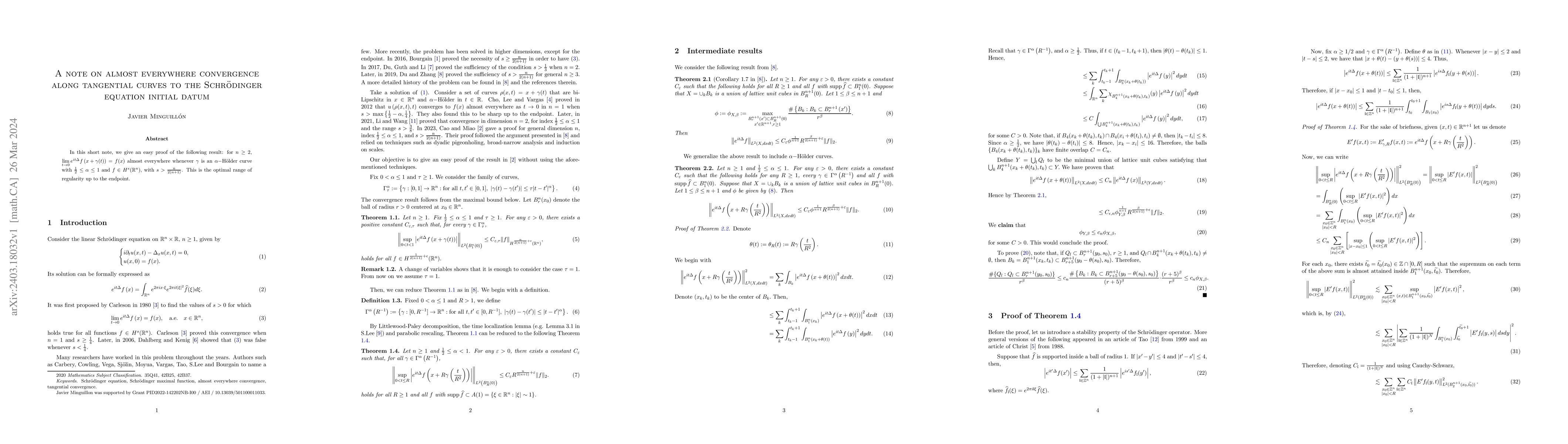 Thumbnail for A Note on Almost Everywhere Convergence Along Tangential Curves to the
  Schr\"odinger Equation Initial Datum