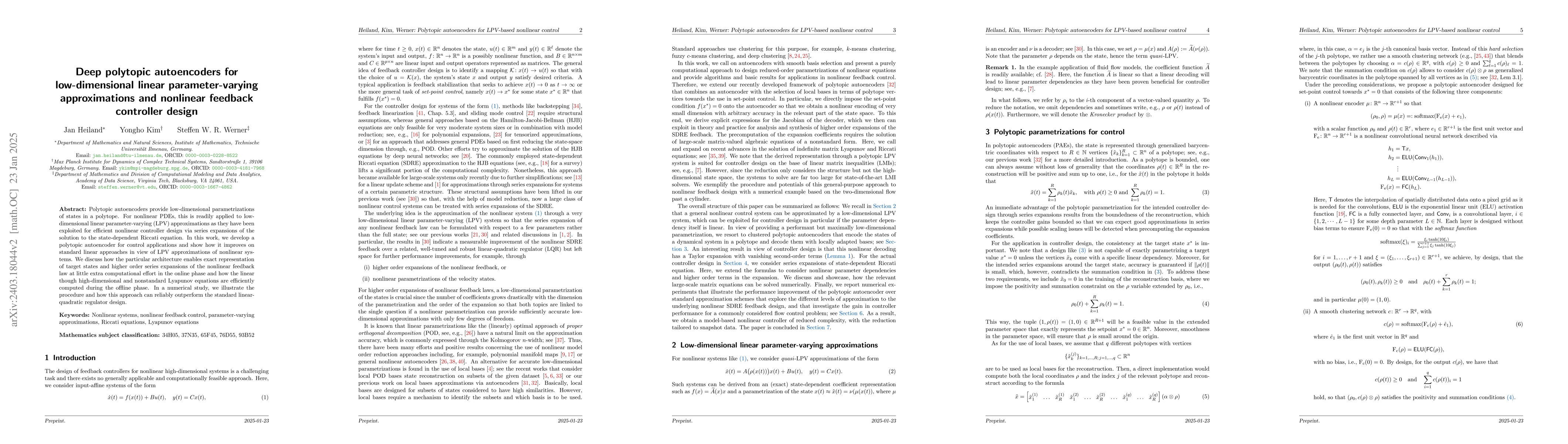 Thumbnail for Deep polytopic autoencoders for low-dimensional linear parameter-varying
  approximations and nonlinear feedback design