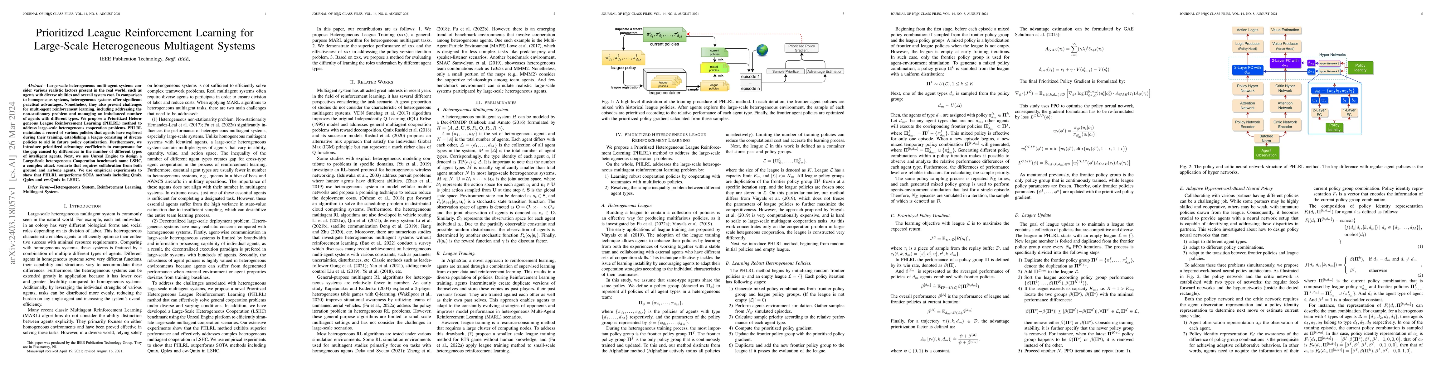 Thumbnail for Prioritized League Reinforcement Learning for Large-Scale Heterogeneous
  Multiagent Systems