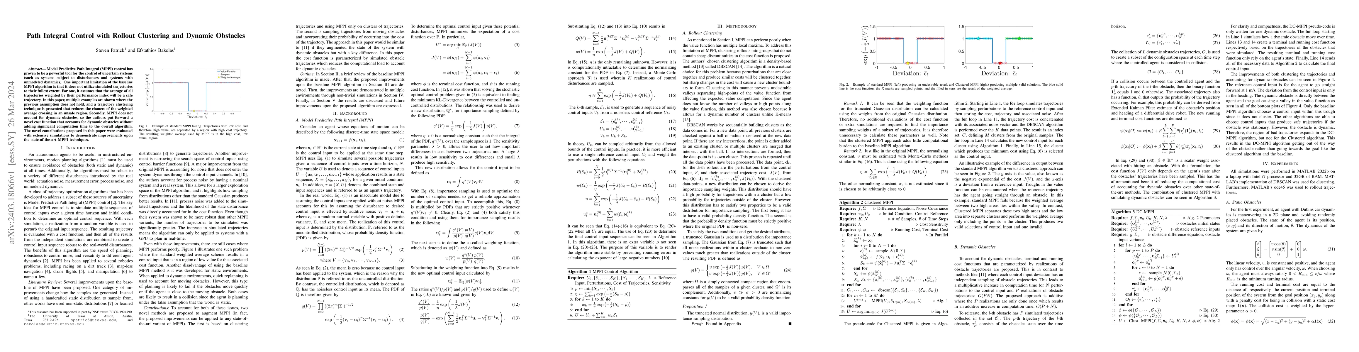 Thumbnail for Path Integral Control with Rollout Clustering and Dynamic Obstacles