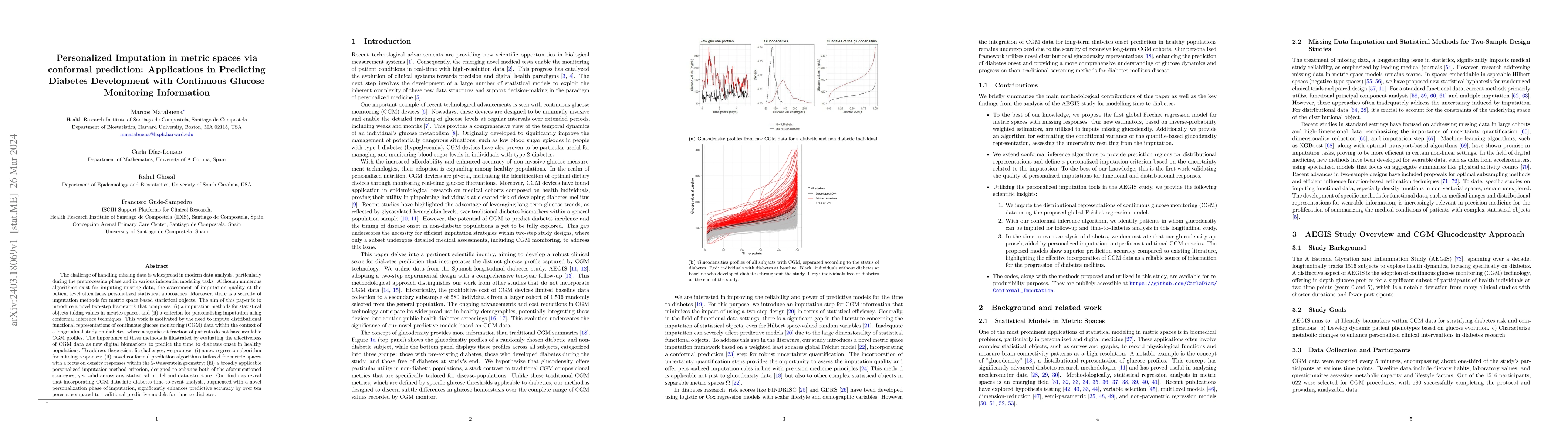 Thumbnail for Personalized Imputation in metric spaces via conformal prediction:
  Applications in Predicting Diabetes Development with Continuous Glucose
  Monitoring Information