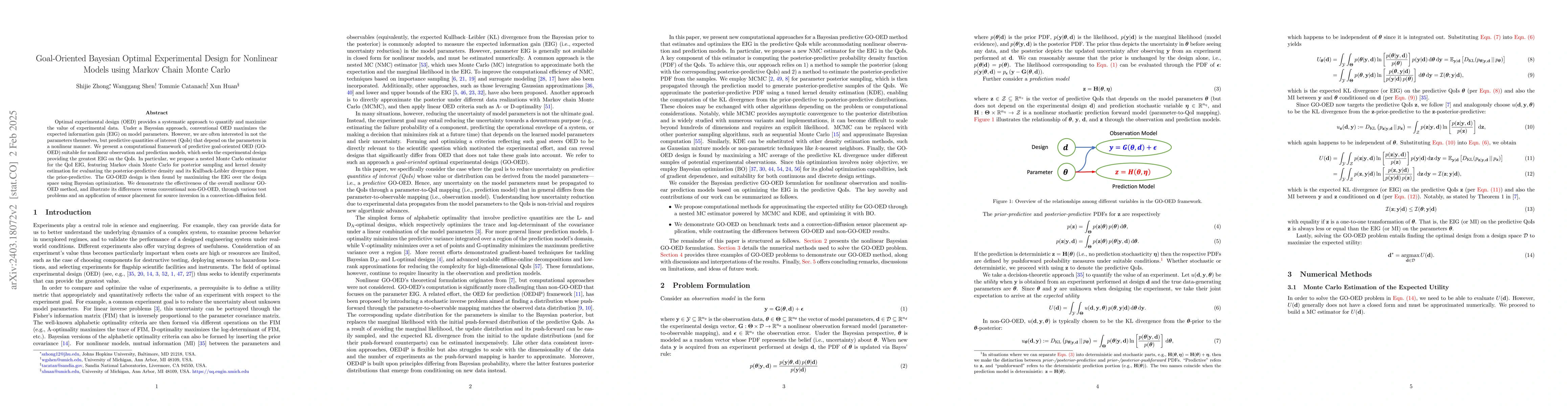 Thumbnail for Goal-Oriented Bayesian Optimal Experimental Design for Nonlinear Models
  using Markov Chain Monte Carlo