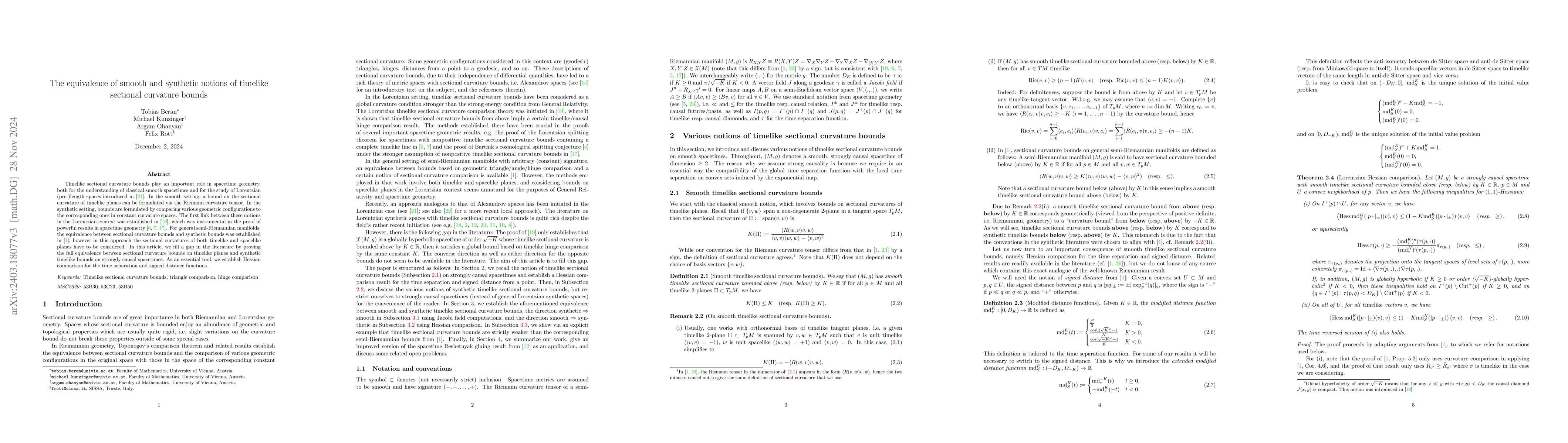 Thumbnail for The equivalence of smooth and synthetic notions of timelike sectional
  curvature bounds