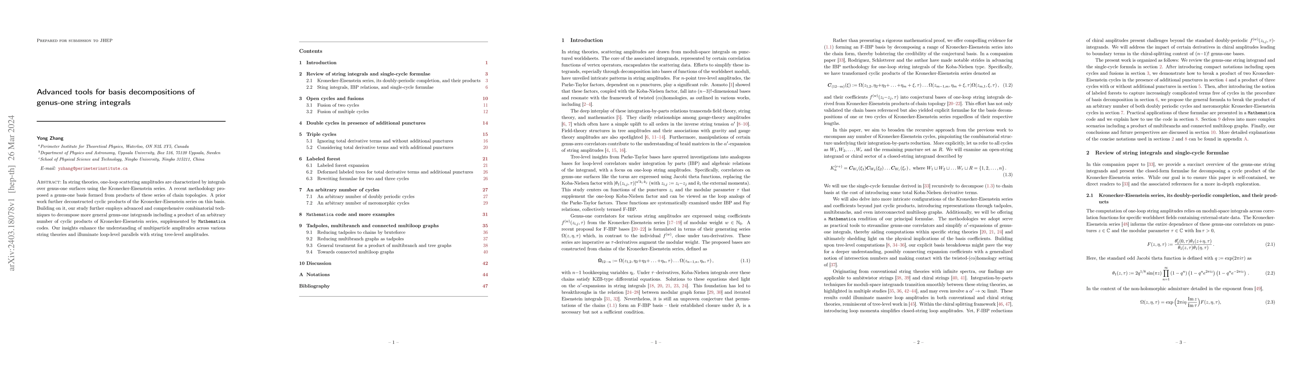 Thumbnail for Advanced tools for basis decompositions of genus-one string integrals