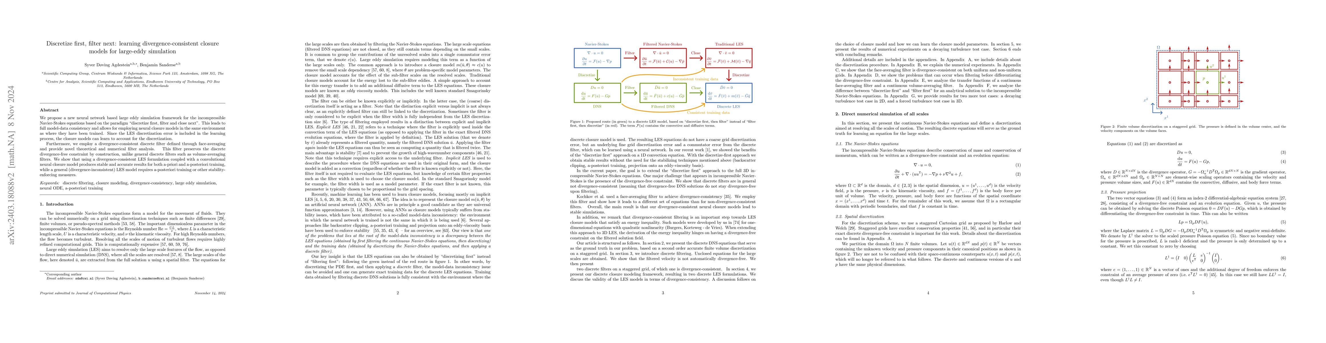Thumbnail for Discretize first, filter next: learning divergence-consistent closure
  models for large-eddy simulation