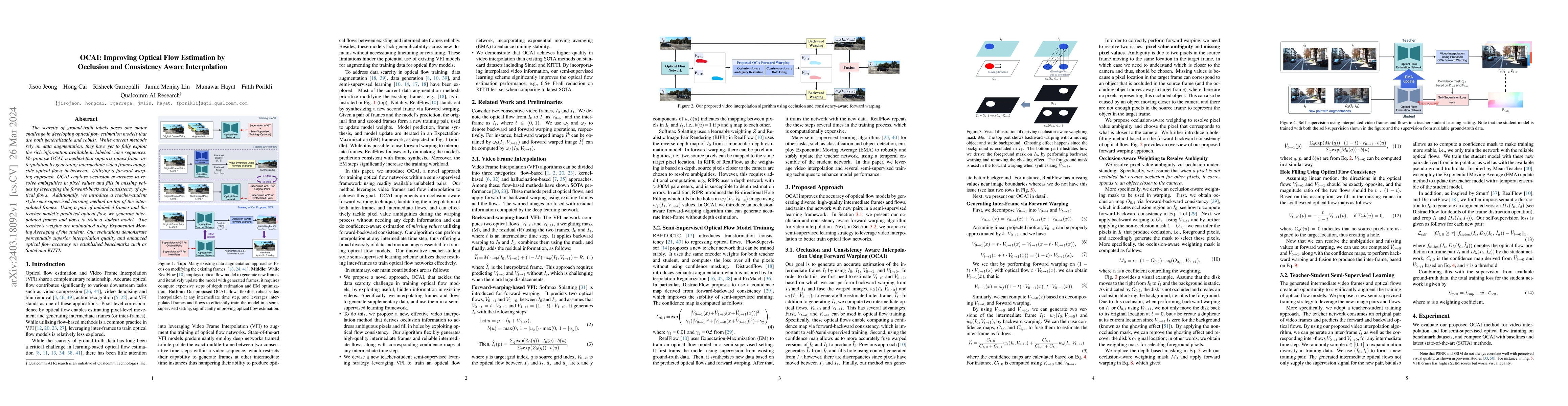 Thumbnail for OCAI: Improving Optical Flow Estimation by Occlusion and Consistency
  Aware Interpolation