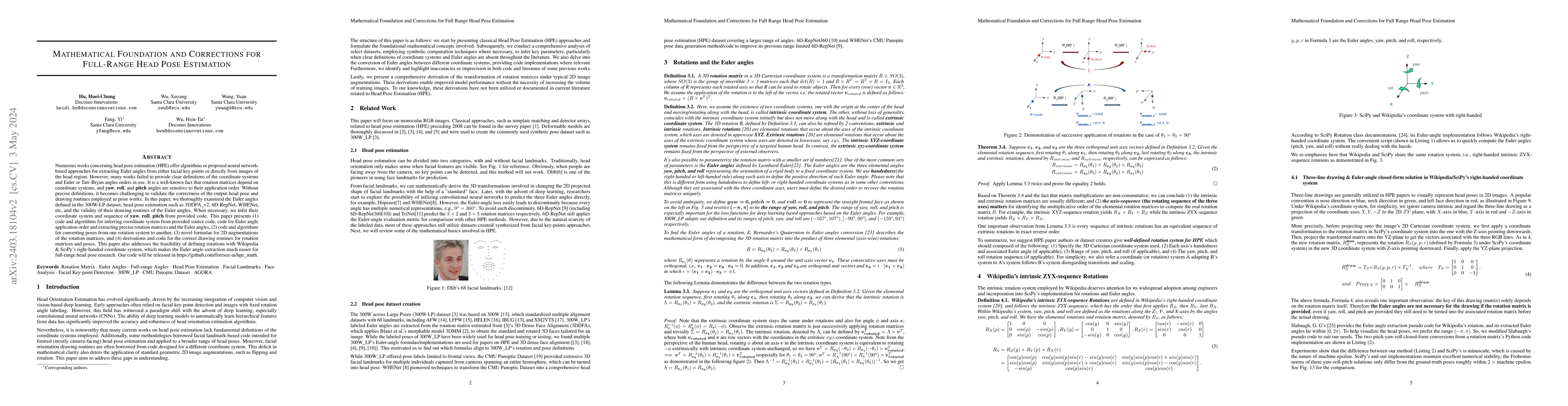 Thumbnail for Mathematical Foundation and Corrections for Full Range Head Pose
  Estimation