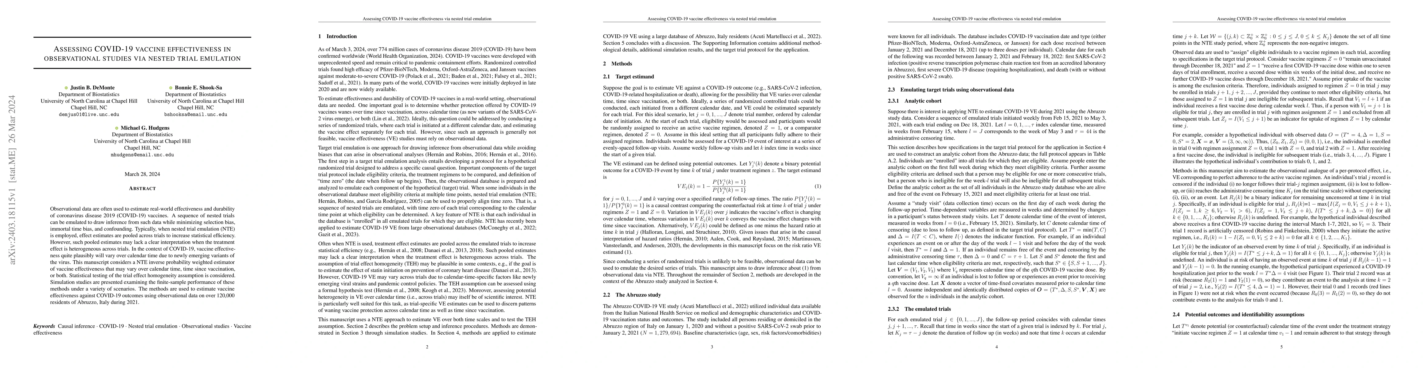 Thumbnail for Assessing COVID-19 Vaccine Effectiveness in Observational Studies via
  Nested Trial Emulation