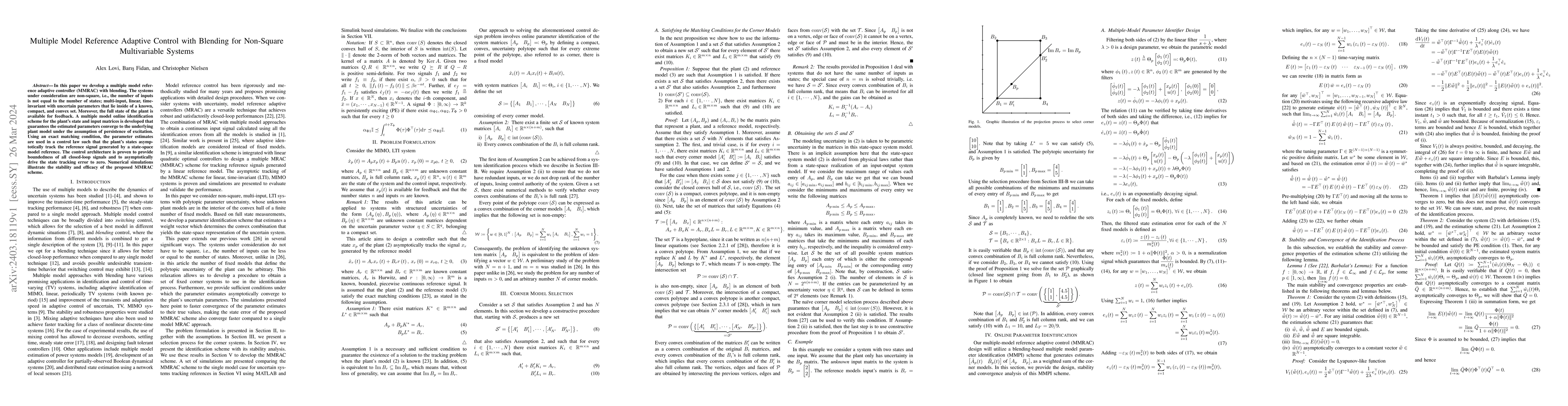 Thumbnail for Multiple Model Reference Adaptive Control with Blending for Non-Square
  Multivariable Systems