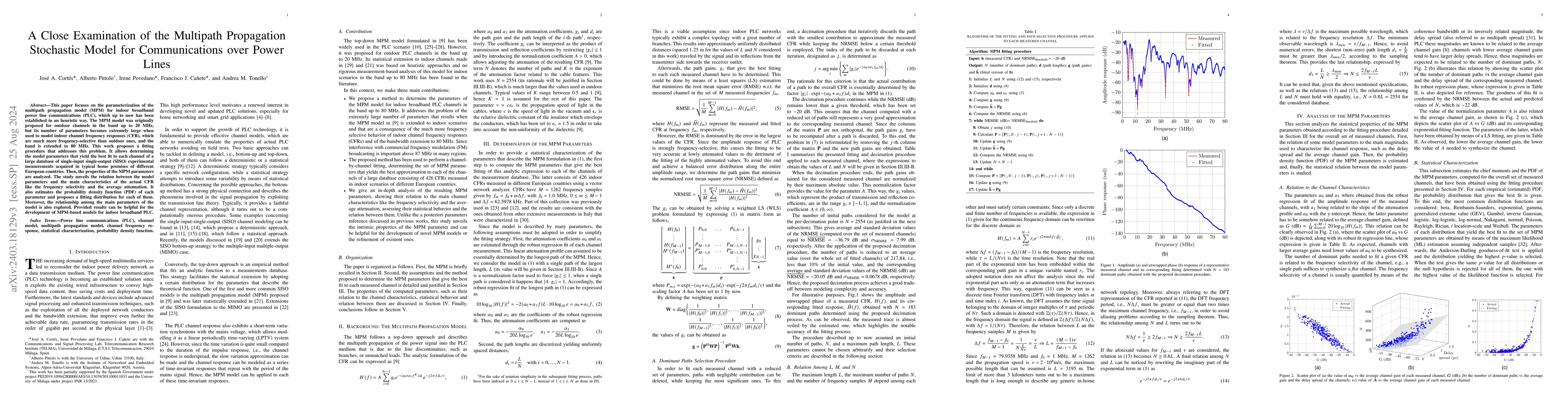 Thumbnail for On the Statistical Analysis of the Multipath Propagation Model
  Parameters for Power Line Communications
