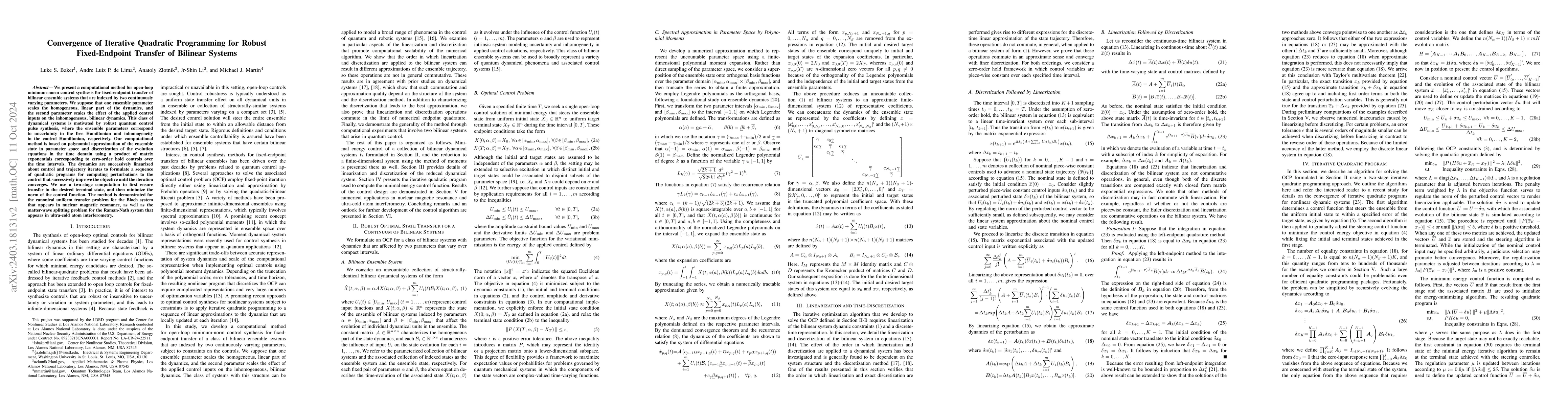 Thumbnail for Convergence of Iterative Quadratic Programming for Robust Fixed-Endpoint
  Transfer of Bilinear Systems