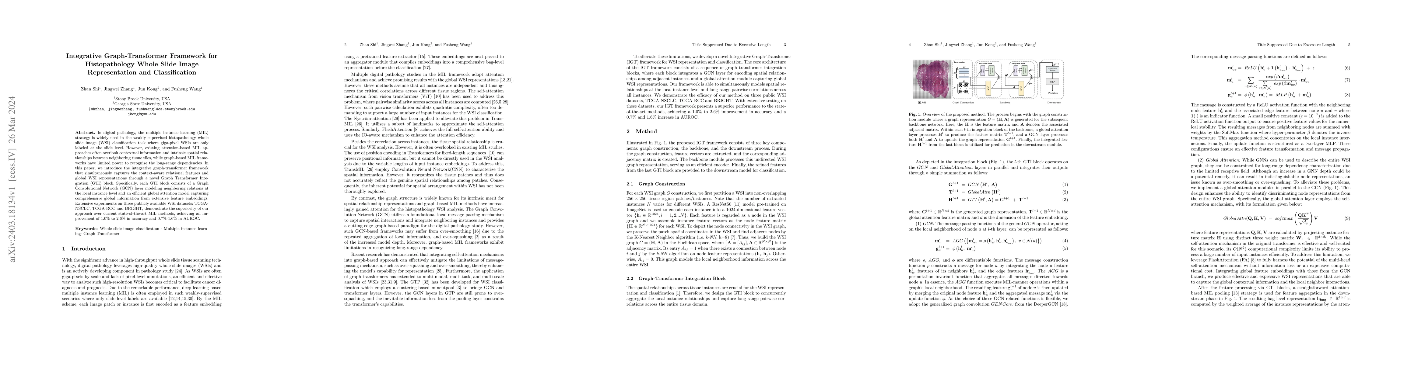 Thumbnail for Integrative Graph-Transformer Framework for Histopathology Whole Slide
  Image Representation and Classification