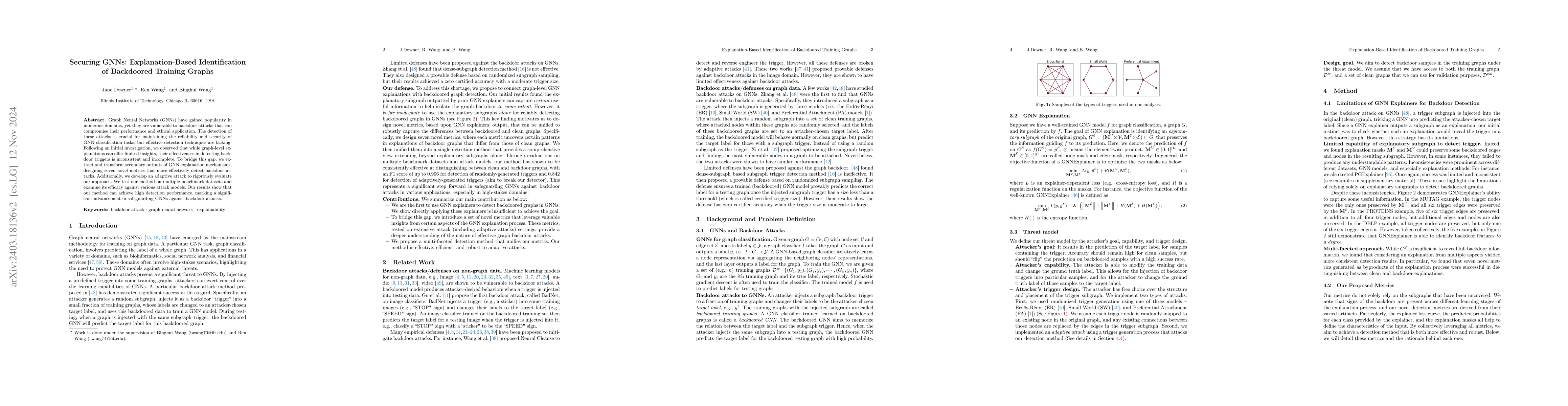 Thumbnail for Securing GNNs: Explanation-Based Identification of Backdoored Training
  Graphs