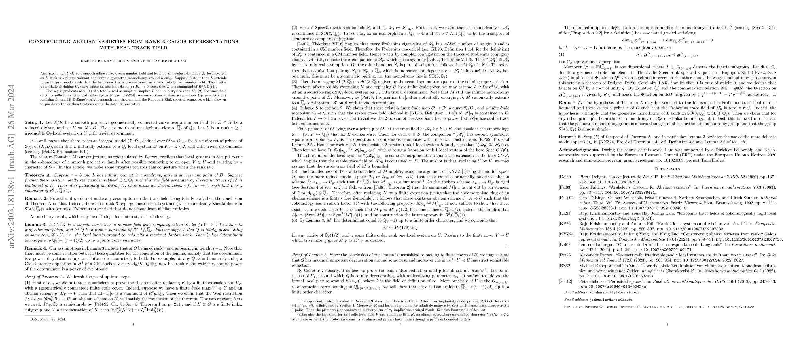 Thumbnail for Constructing abelian varieties from rank 3 Galois representations with
  real trace field