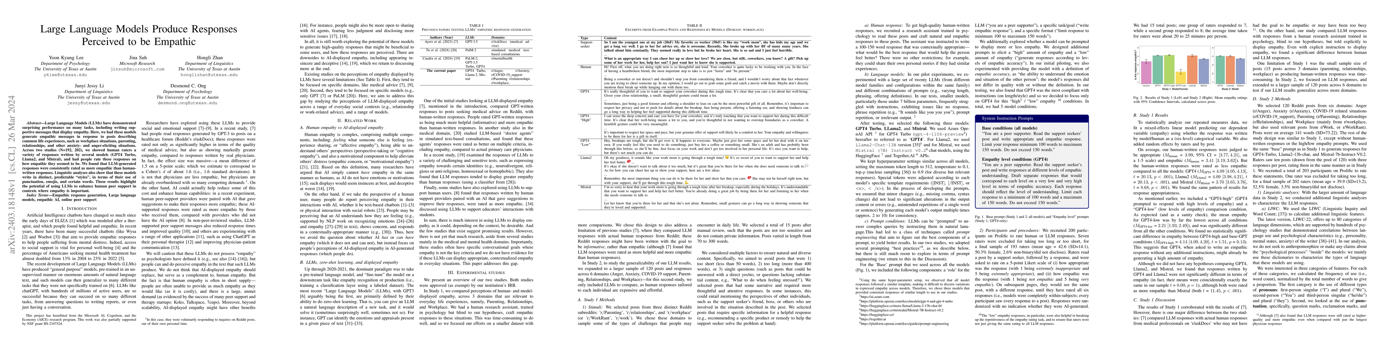 Thumbnail for Large Language Models Produce Responses Perceived to be Empathic