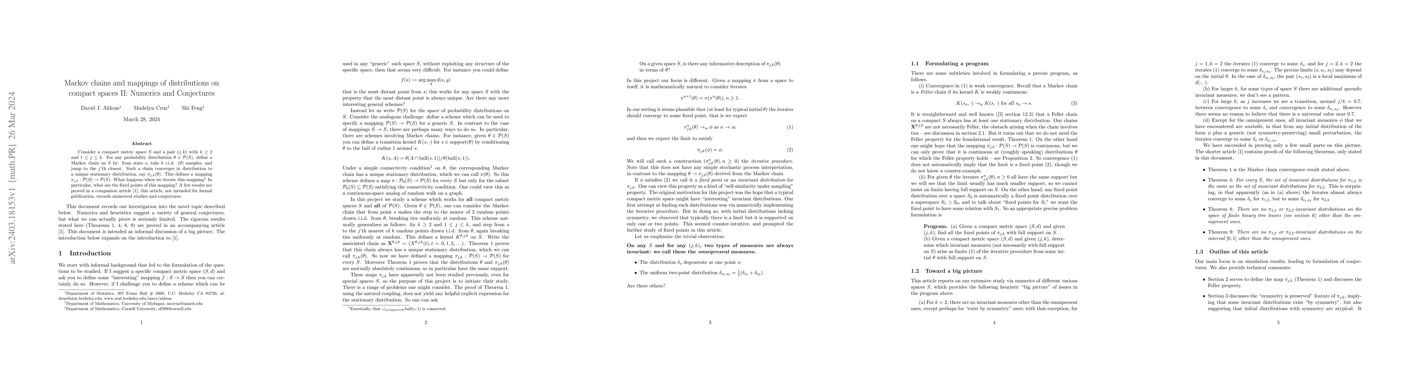 Thumbnail for Markov chains and mappings of distributions on compact spaces II:
  Numerics and Conjectures