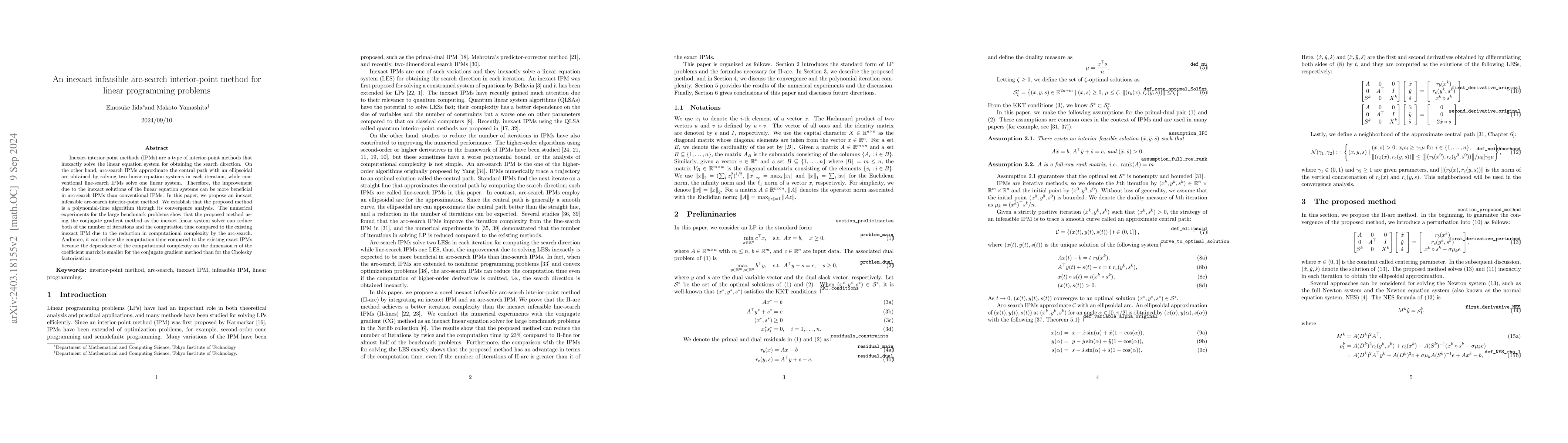 Thumbnail for An inexact infeasible arc-search interior-point method for linear
  programming problems
