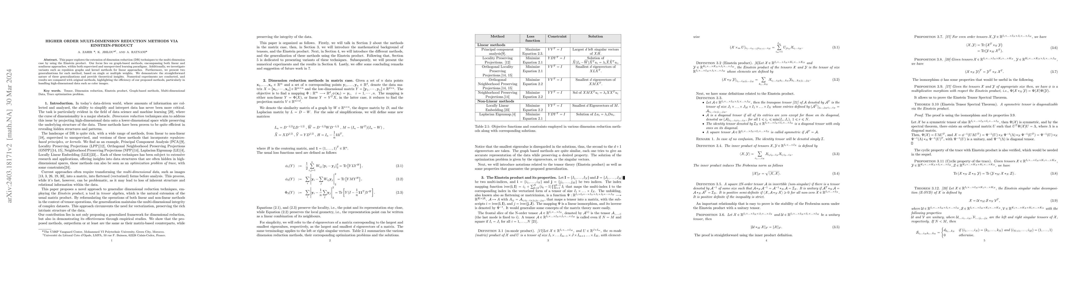 Thumbnail for Higher order multi-dimension reduction methods via Einstein-product