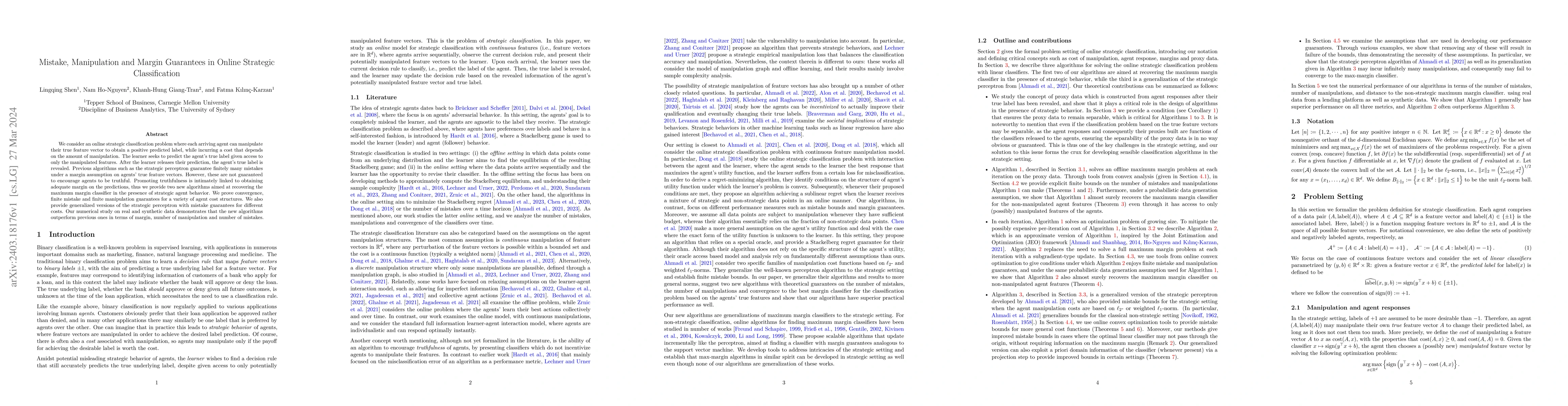 Thumbnail for Mistake, Manipulation and Margin Guarantees in Online Strategic
  Classification